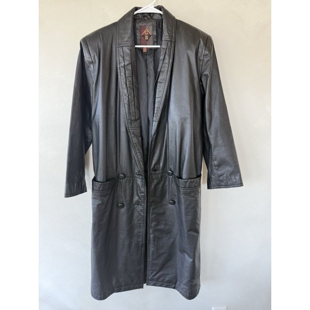 Men's G3 Small S Blazer Long Overcoat Coat Jacket Black Leather - Picture 2 of 5